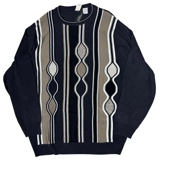 VTG Cellini Sweater Size 2XLT Coogi Style Textured Cosby 3D Knit 90's Deadstock - Picture 1 of 11